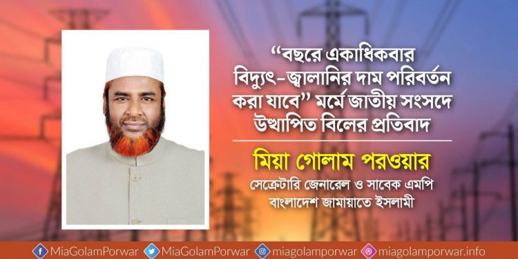 “বছরে একাধিকবার বিদ্যুৎ-জ্বালানির দাম পরিবর্তন করা যাবে” মর্মে জাতীয় সংসদে উত্থাপিত বিলের প্রতিবাদ
