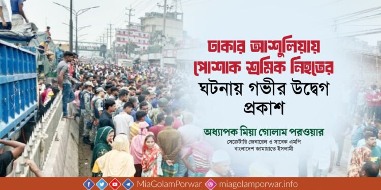 ঢাকার আশুলিয়ায় পোশাক শ্রমিক নিহতের ঘটনায় গভীর উদ্বেগ প্রকাশ